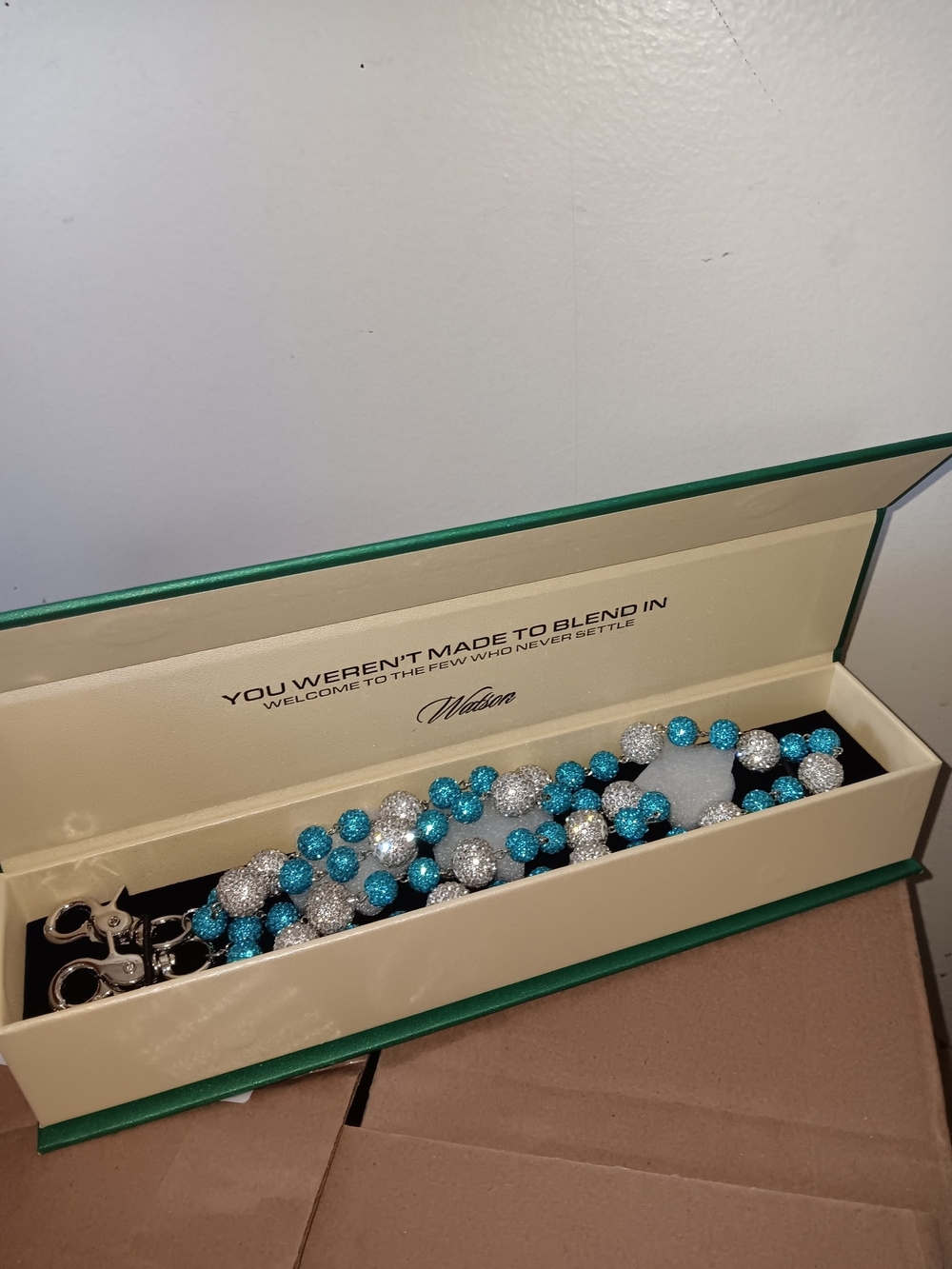 Turquoise and Silver Beaded Denim Chain for Men